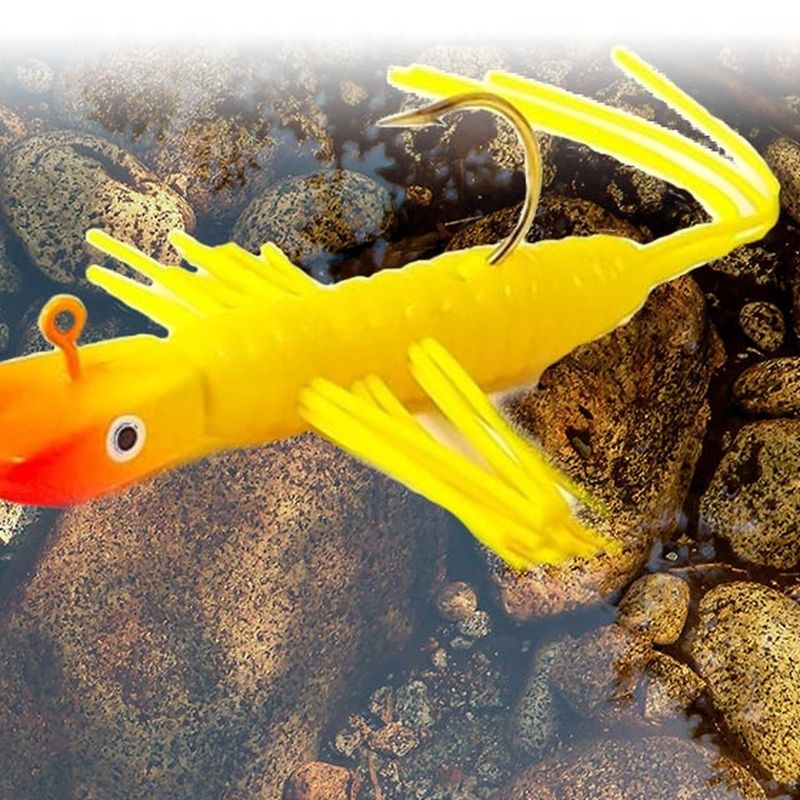 Yellow Gapen Ugly Bug jig on river rocks in shallow water