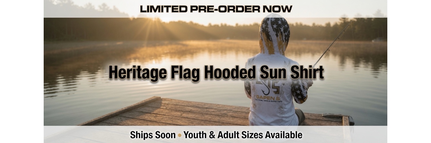 Dripping black and gold American flag design on hood of Gapen performance sun shirt